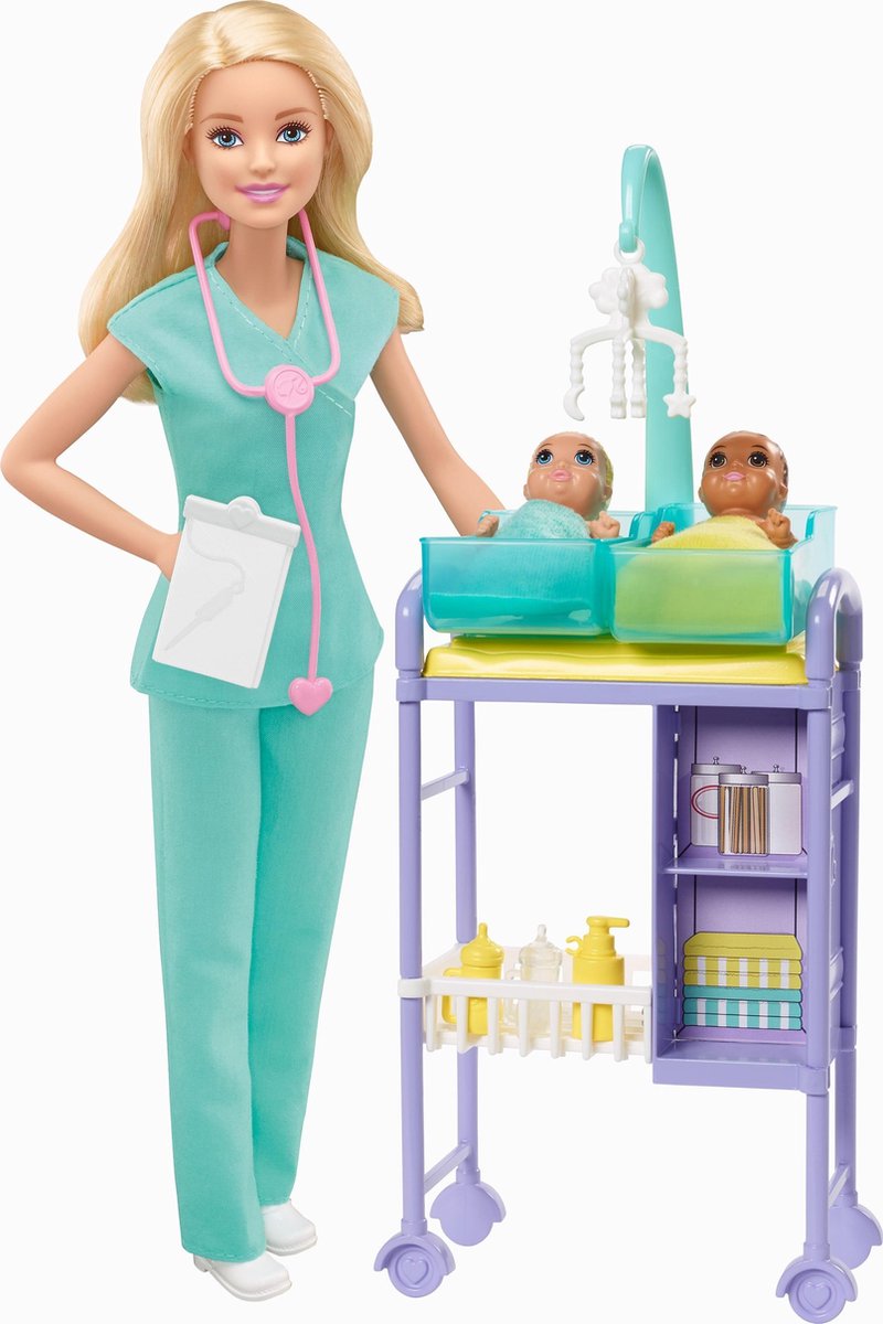 Barbie pop kinderarts met baby's en onderzoekstafel - speelgoed meisje 8 jaar
